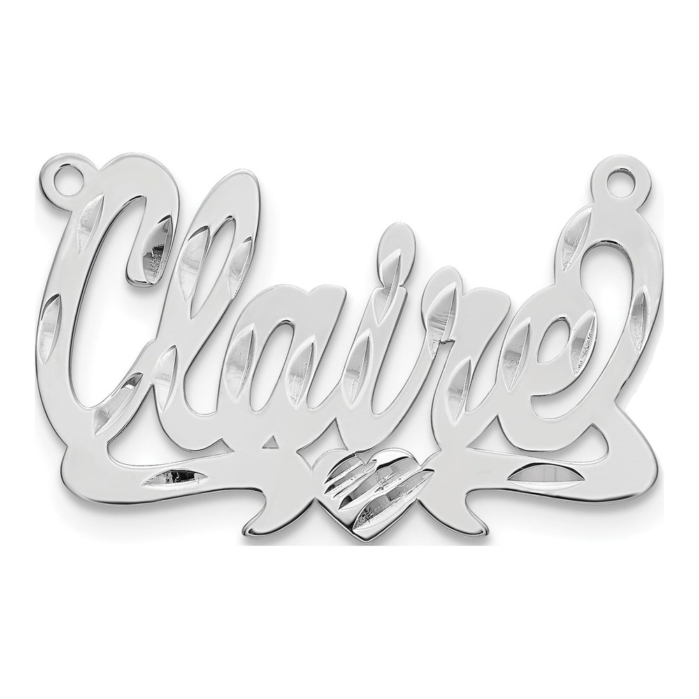 10K White Gold Diamond-Cut Heart Name Plate Pendant