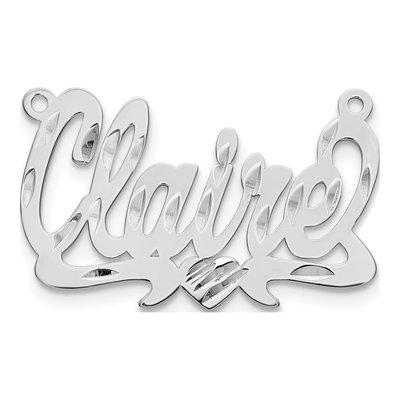 10K White Gold Diamond-Cut Heart Name Plate Pendant