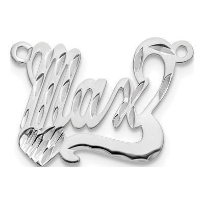 10K White Gold Diamond-Cut Heart Name Plate Pendant – view 2