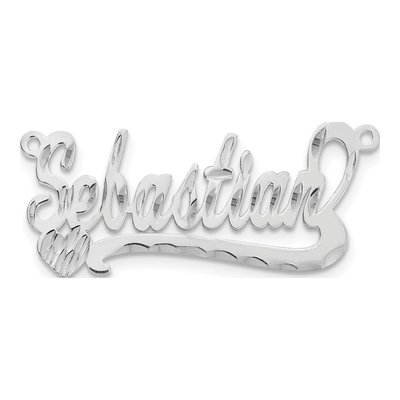 10K White Gold Diamond-Cut Heart Name Plate Pendant – view 4