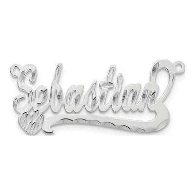 10K White Gold Diamond-Cut Heart Name Plate Pendant – view 5