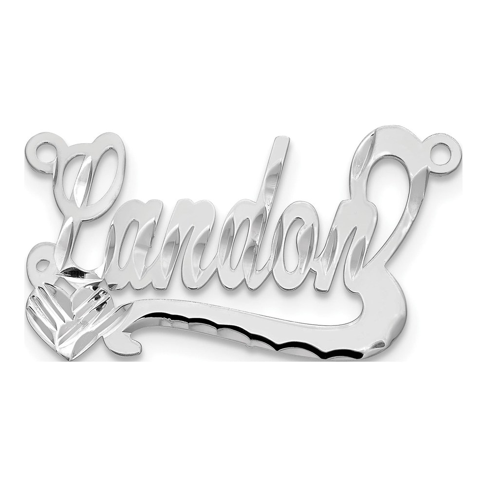 10K White Gold Diamond-Cut Heart Name Plate Pendant
