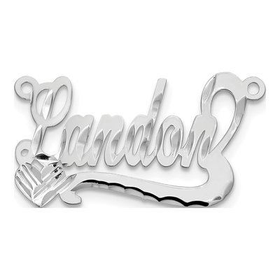 10K White Gold Diamond-Cut Heart Name Plate Pendant