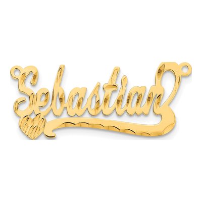 10K Yellow Gold Diamond-Cut Heart Name Plate Pendant – view 4