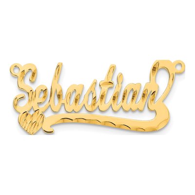 10K Yellow Gold Diamond-Cut Heart Name Plate Pendant – view 5
