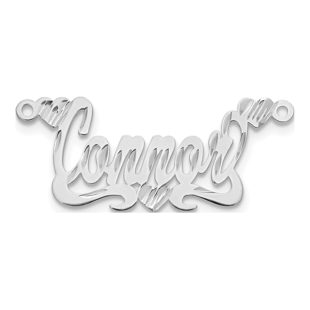 10K White Gold Diamond-Cut Heart Name Plate Pendant