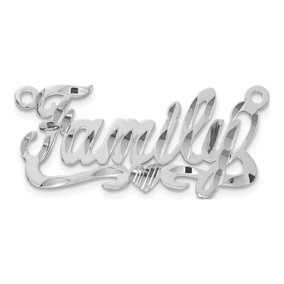 10K White Gold Diamond-Cut Heart Name Plate Pendant