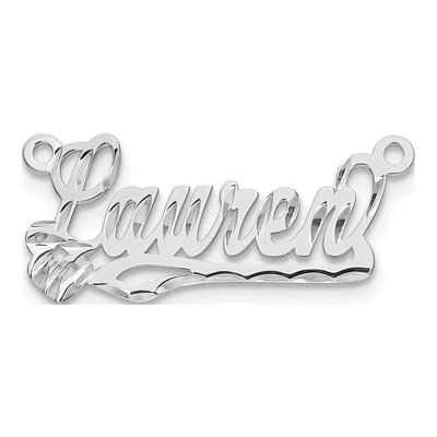 10K White Gold Diamond-Cut Heart Name Plate Pendant