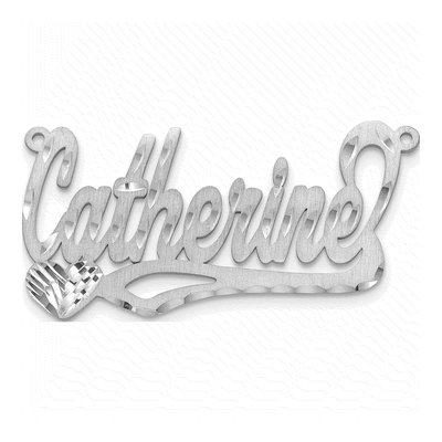 10K White Gold Diamond-Cut Heart Name Plate Pendant – view 4