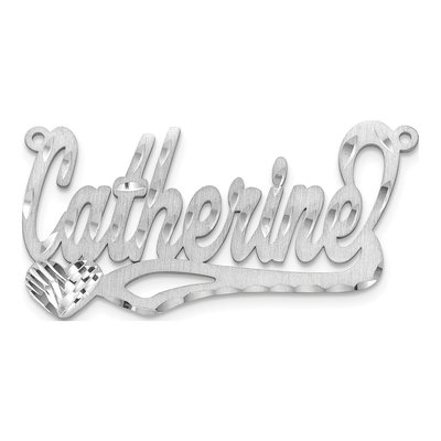 10K White Gold Diamond-Cut Heart Name Plate Pendant – view 5