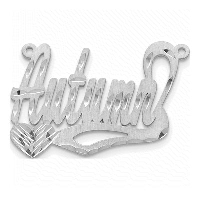 10K White Gold Diamond-Cut Heart Name Plate Pendant
