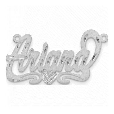 10K White Gold Diamond-Cut Heart Name Plate Pendant