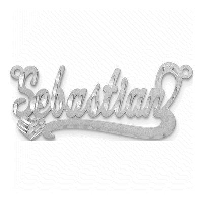 10K White Gold Diamond-Cut Heart Name Plate Pendant – view 4