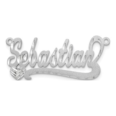 10K White Gold Diamond-Cut Heart Name Plate Pendant – view 5