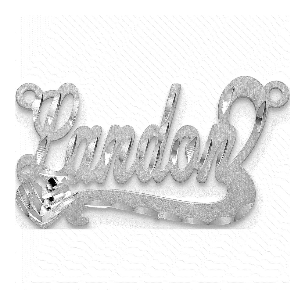 10K White Gold Satin Diamond-Cut Heart Name Plate