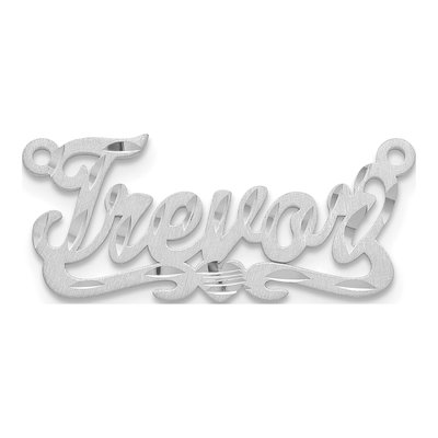 10K White Gold Diamond-Cut Heart Name Plate Pendant