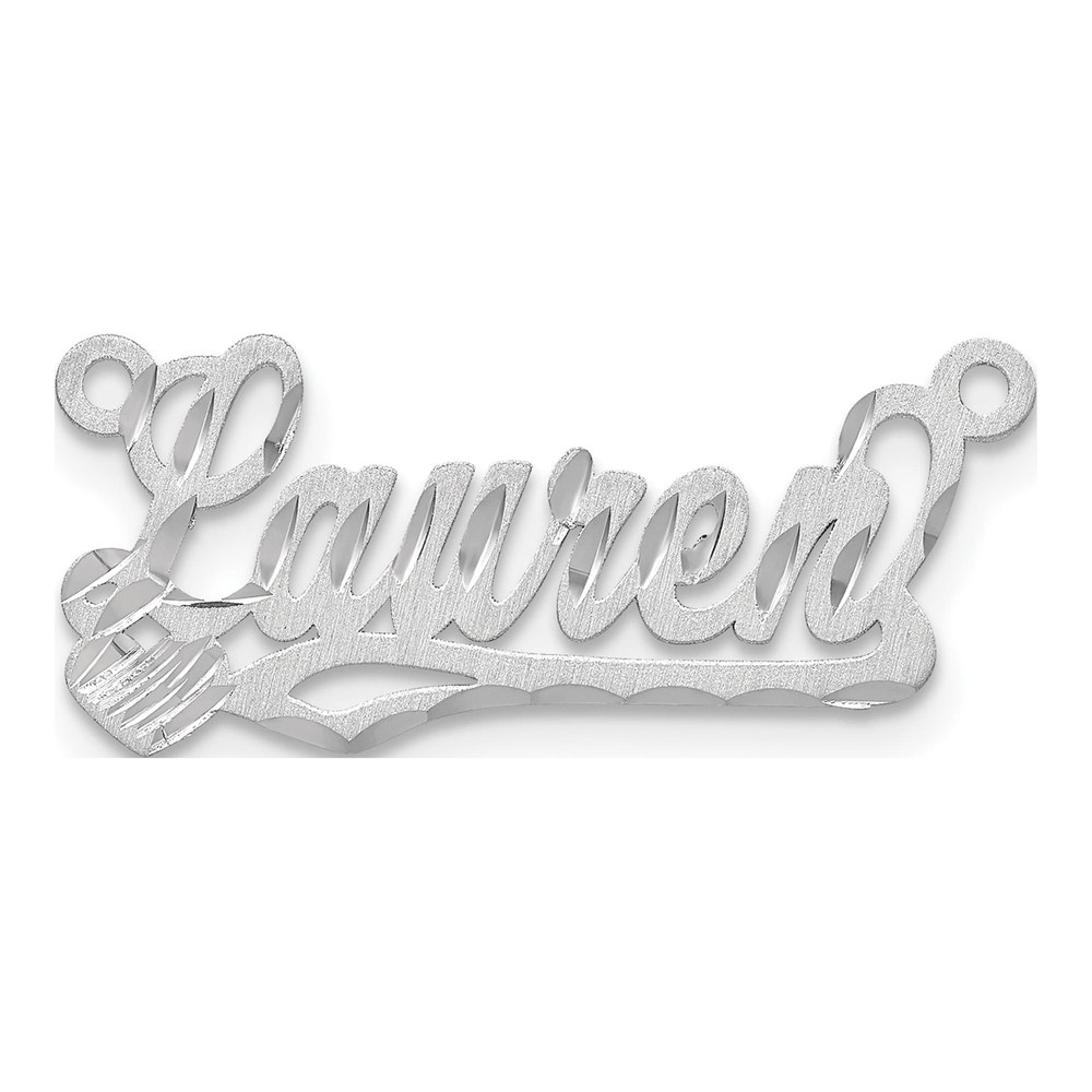 10K White Gold Satin Diamond-Cut Heart Name Plate