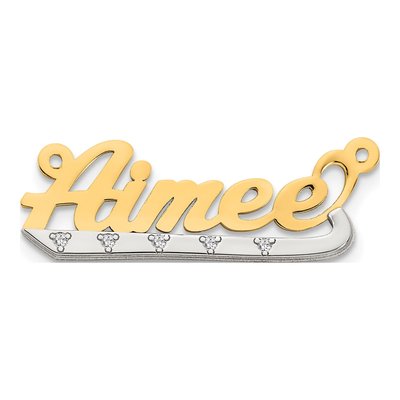 10K Two-Tone Diamond Name Plate Pendant