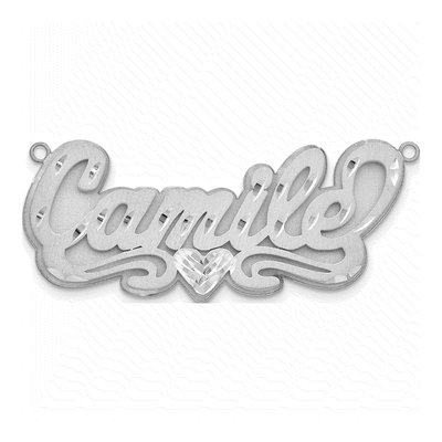 10K White Gold Personalized Heart Name Plate Pendant