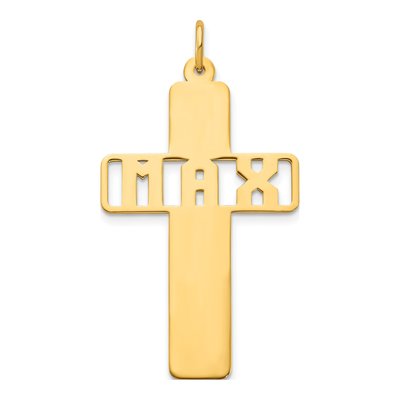 10K Yellow Gold Personalized Cross Name Charm
