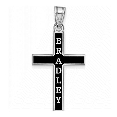 10K White Gold Personalized Epoxy Cross Name Pendant