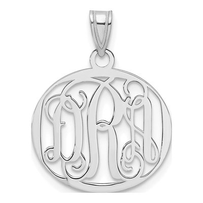10K White Gold Small Round Monogram Pendant