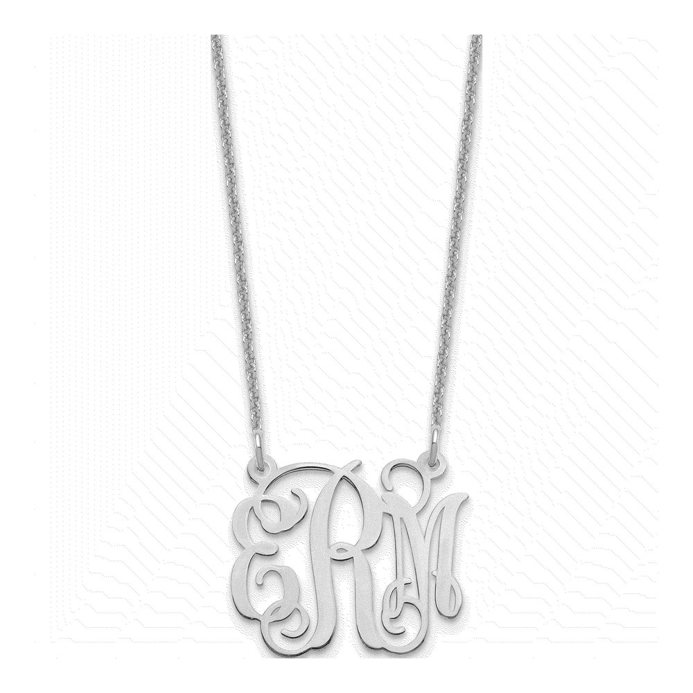 10K White Gold Small Monogram Necklace with Lobster Clasp