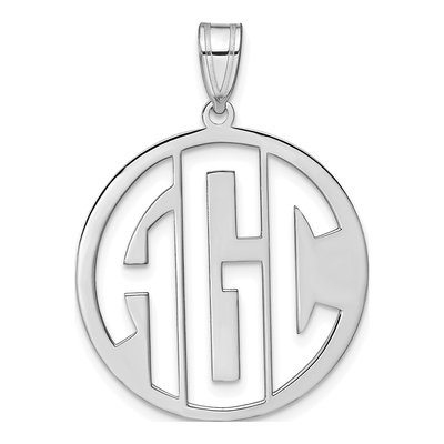 10K White Gold Cut Out Block Letter Circle Monogram Pendant
