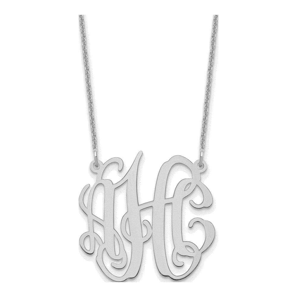 10K White Gold Small Monogram Necklace with Lobster Clasp