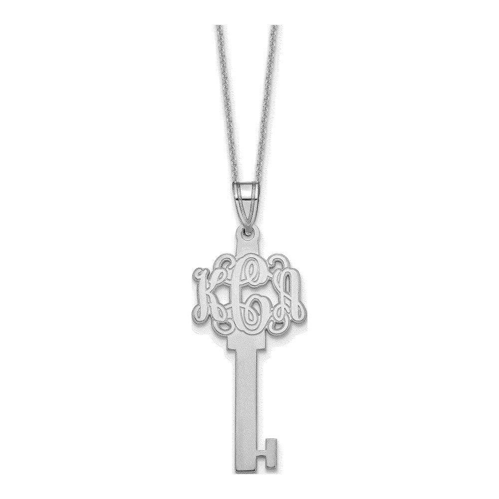 10K White Gold Etched Monogram Key Necklace with Lobster Clasp