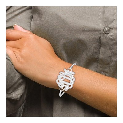 10K White Gold Personalized Monogram Bangle Bracelet – view 3