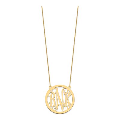 10K Yellow Gold Large Round Monogram Necklace – view 2