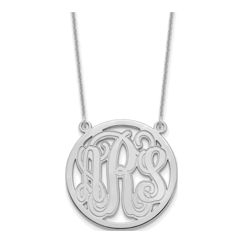 10K White Gold Etched Round Monogram Necklace with Lobster Clasp