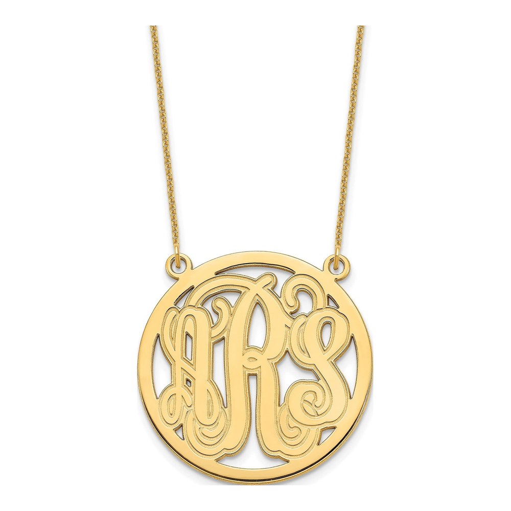 10k Yellow Gold Etched Round Monogram Necklace