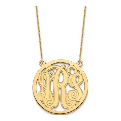 10K Yellow Gold Etched Round Monogram Necklace