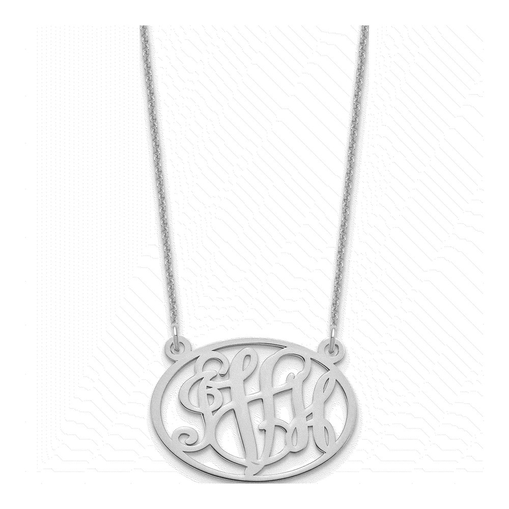 10K White Gold Oval Monogram Necklace with Lobster Clasp
