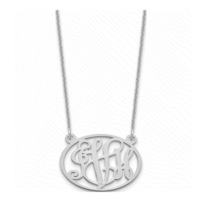 10K White Gold Personalized Oval Monogram Necklace