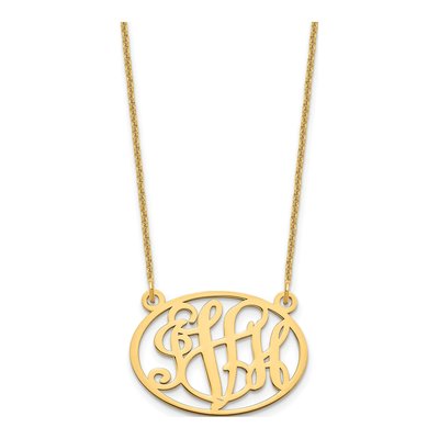 10K Yellow Gold Personalized Oval Monogram Necklace