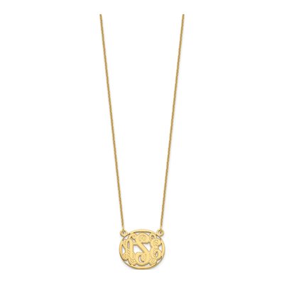 10K Yellow Gold Etched Oval Monogram Necklace – view 2