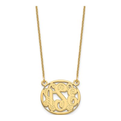 10K Yellow Gold Etched Oval Monogram Necklace