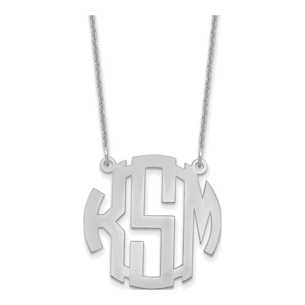 10K White Gold Small Round Monogram Necklace with Lobster Clasp
