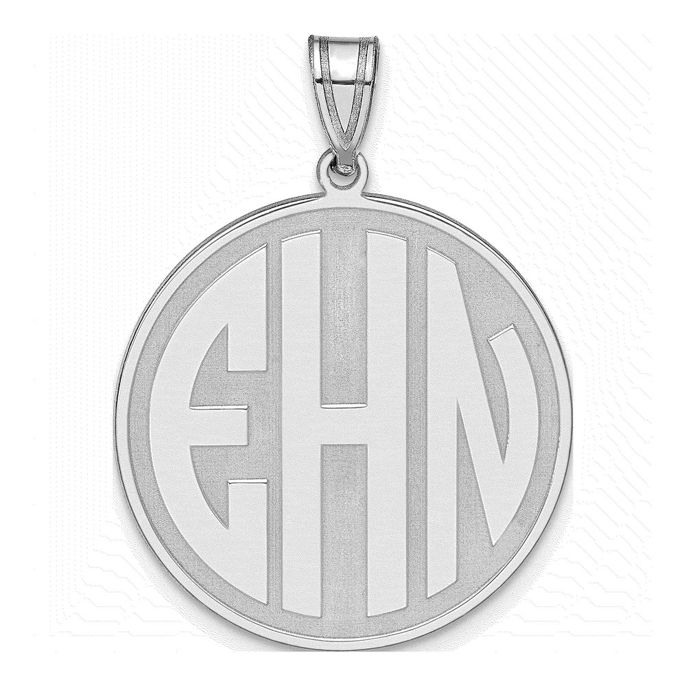 10K White Gold Personalized Round Block Letter Monogram Pendant