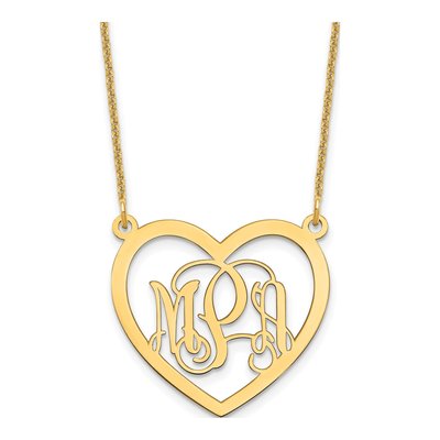 10K Yellow Gold Personalized Monogram Heart Necklace