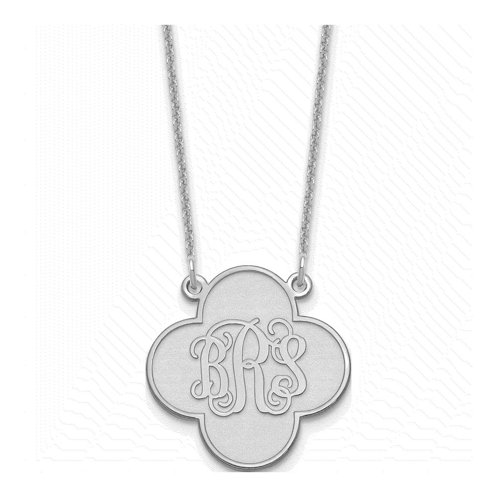 10l White Gold Clover Monogram Necklace with Lobster Clasp