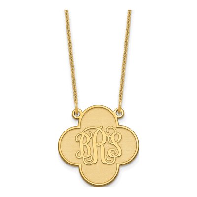 10K Yellow Gold Personalized Clover Monogram Necklace