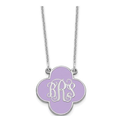 10K White Gold Clover Monogram Necklace