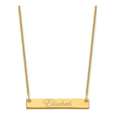 10K Yellow Gold Personalized Script Bar Necklace