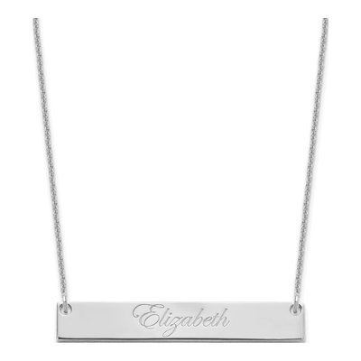 10K White Gold Medium Edwardian Script Bar Necklace