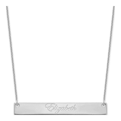 10K White Gold Large Edwardian Script Bar Necklace