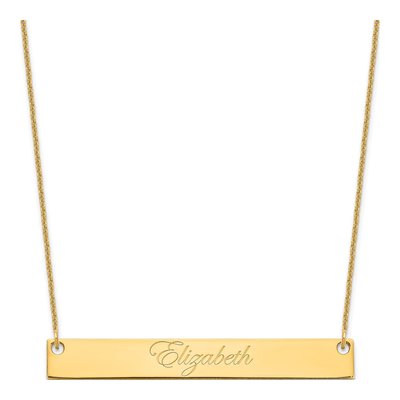 10K Yellow Gold Personalized Script Bar Necklace